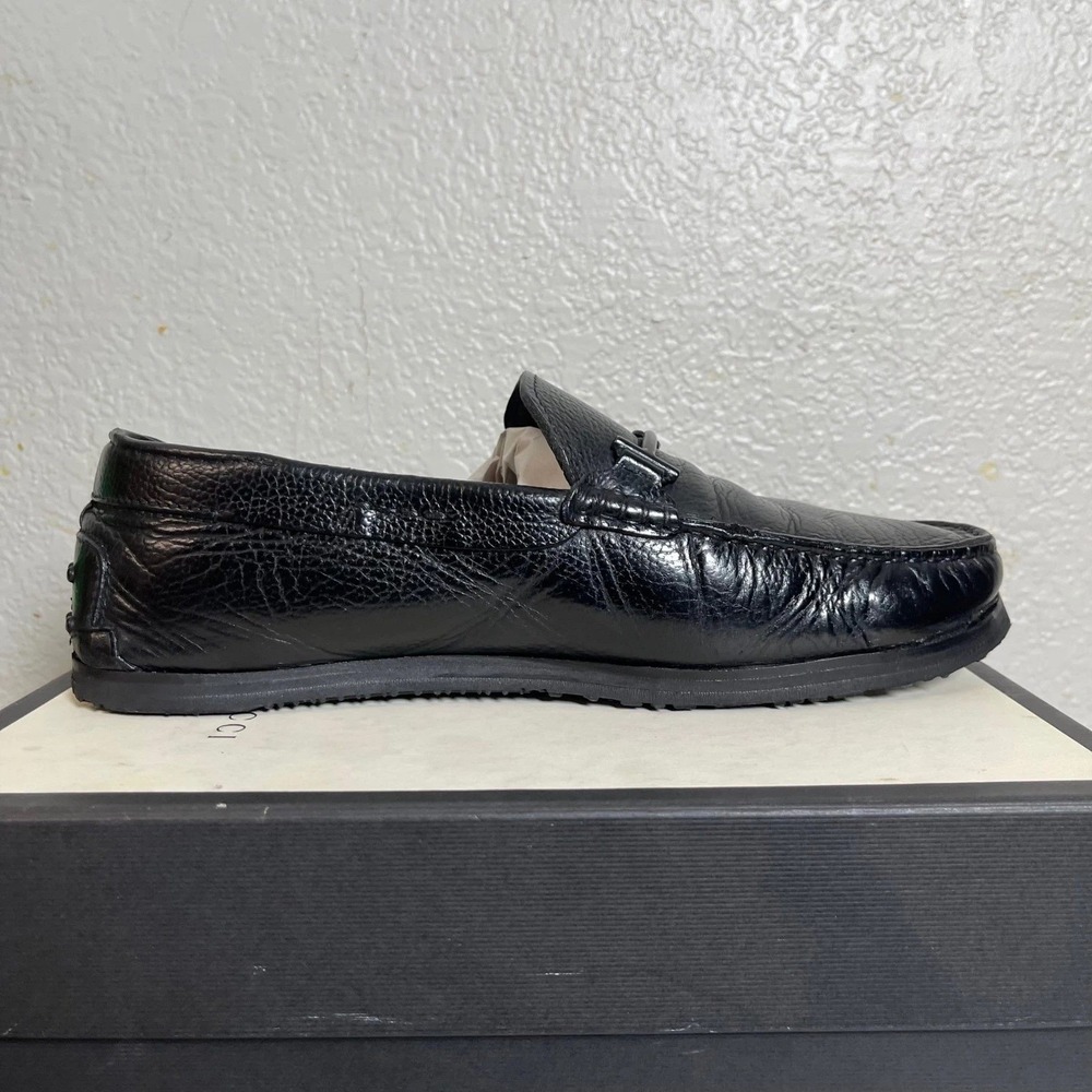TODS Men's Black Leather Gancini Buckle Loafers Casual Shoes‎ Vibram Size 10 D